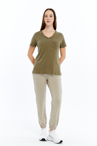 Resim Viole&More 1001 Flamlı Cepli V Yaka Kadın T-shirt