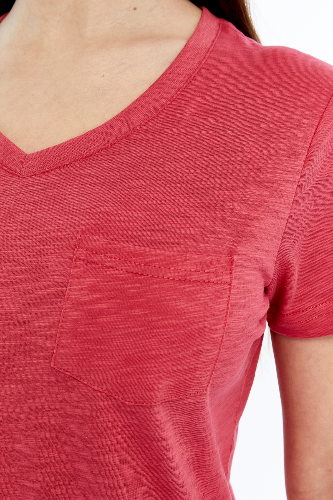 Resim Viole&More 1001 Flamlı Cepli V Yaka Kadın T-shirt