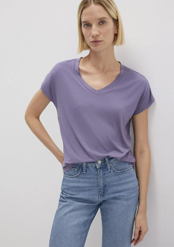 Resim Mavi Basıc V Yaka Kadın T-Shirt M167714-70608