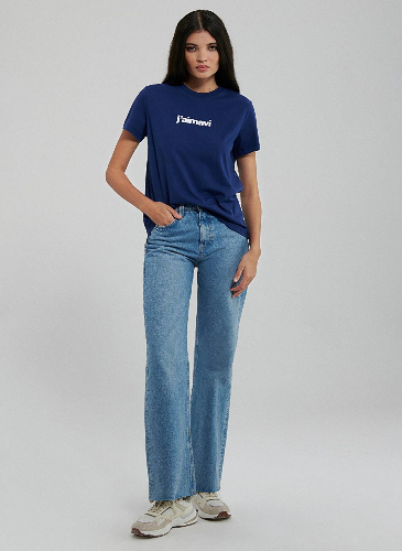 Resim Mavi Bısıklet Yaka Logo Kadın T-Shirt M1612242-70722