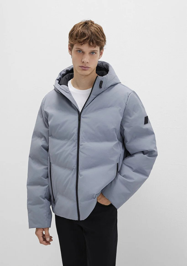 Resim Mavi Kapüşonlu Erkek Mont M0110651-85550