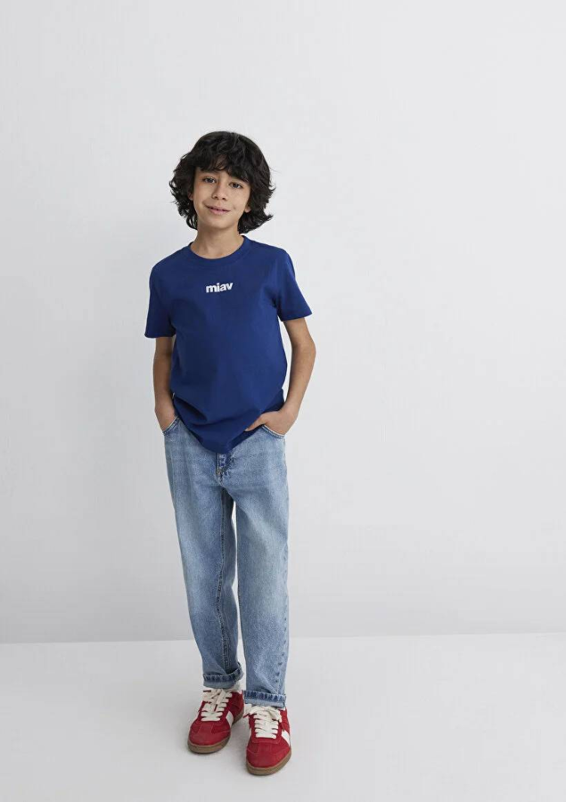 Resim Mavi Miav Baskılı Erkek Çocuk T-Shirt M6633270722