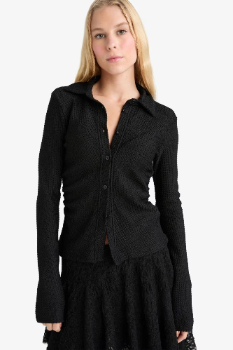 Resim Defacto Kadın Uzun Kol Gömlek F9284AX/BK81