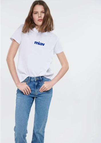 Resim Mavi Bısıklet Yaka Logo Kadın T-Shirt M1612242-620