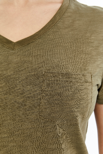 Resim Viole&More 1001 Flamlı Cepli V Yaka Kadın T-shirt