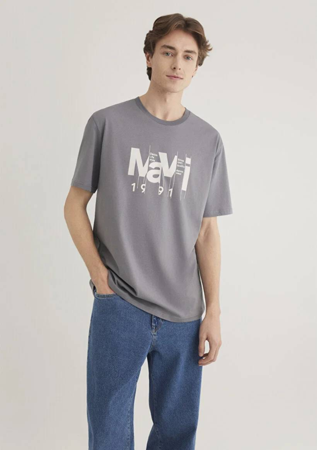 Resim Mavi Baskılı Erkek T-Shirt M0612461-80020