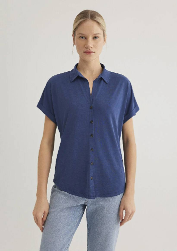 Resim Mavi Kısa Kol Kadın T-Shirt M168081-70491