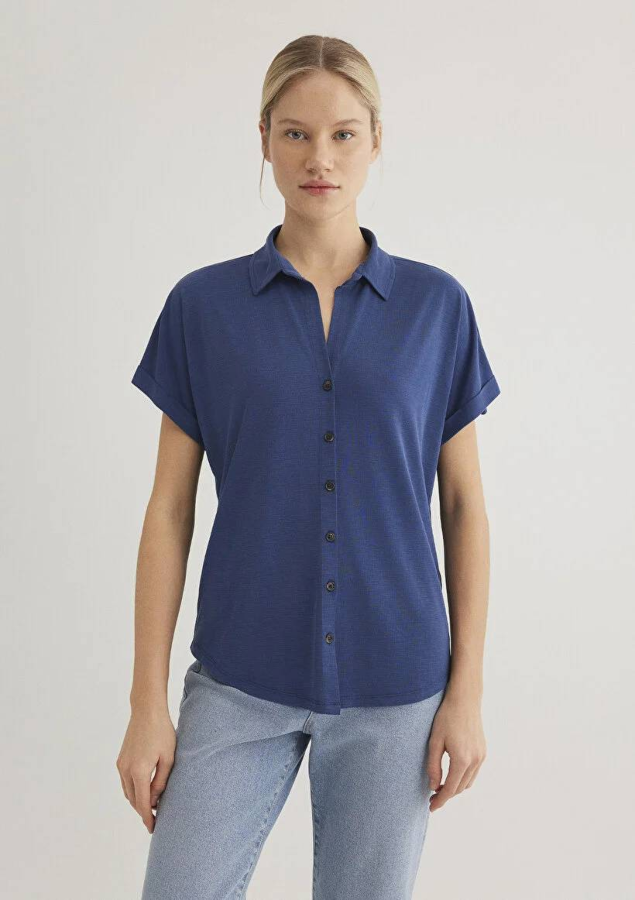 Resim Mavi Kısa Kol Kadın T-Shirt M168081-70491