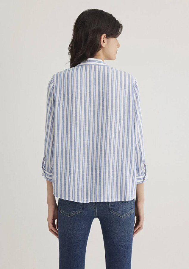 Resim Mavi Düğme Detaylı Kadın Bluz M122400-83979