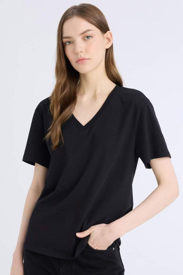 Resim Defacto Kadın Kısa Kol T-shirt D9593AX/BK81