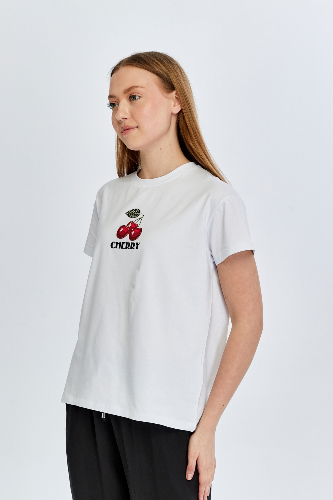 Resim Viole&More Kadın T-Shirt Yk22 Cherry Baskılı