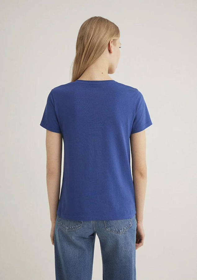 Resim Mavi Bisiklet Baskılı Grafik Kadın T-Shirt M1612961-70899