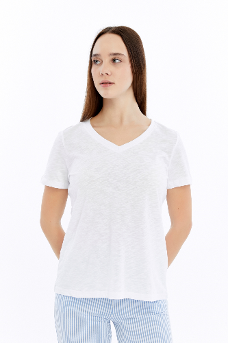 Resim Viole&More 1002 Flamlı  V Yaka Kadın T-shirt