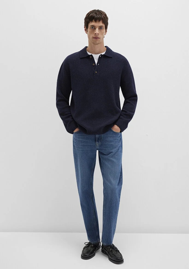 Resim Mavi Polo Yaka Erkek Kazak M0710255-70490