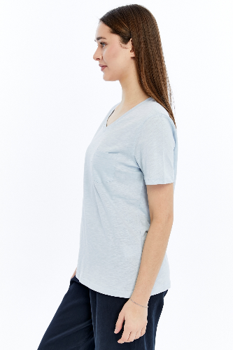 Resim Viole&More 1001 Flamlı Cepli V Yaka Kadın T-shirt