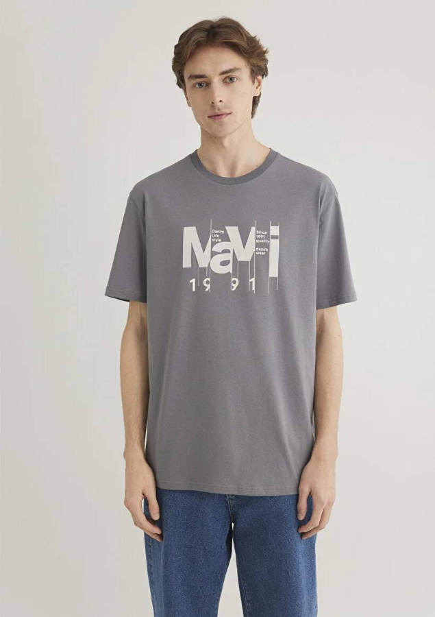 Resim Mavi Baskılı Erkek T-Shirt M0612461-80020