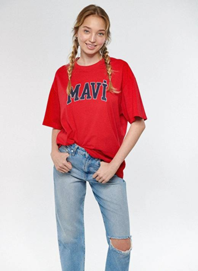 Resim Mavi Baskılı Kadın T-shirt M1600843-82054