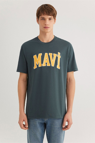Resim Mavi Logo Tişört Yosun Yeşili Erkek T-Shirt M0611711-71598
