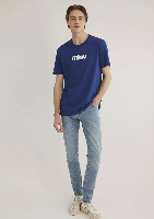 Resim Mavi Miav Baskılı Tişört Koyu Saks Mavi Erkek T-Shirt M067153-70722