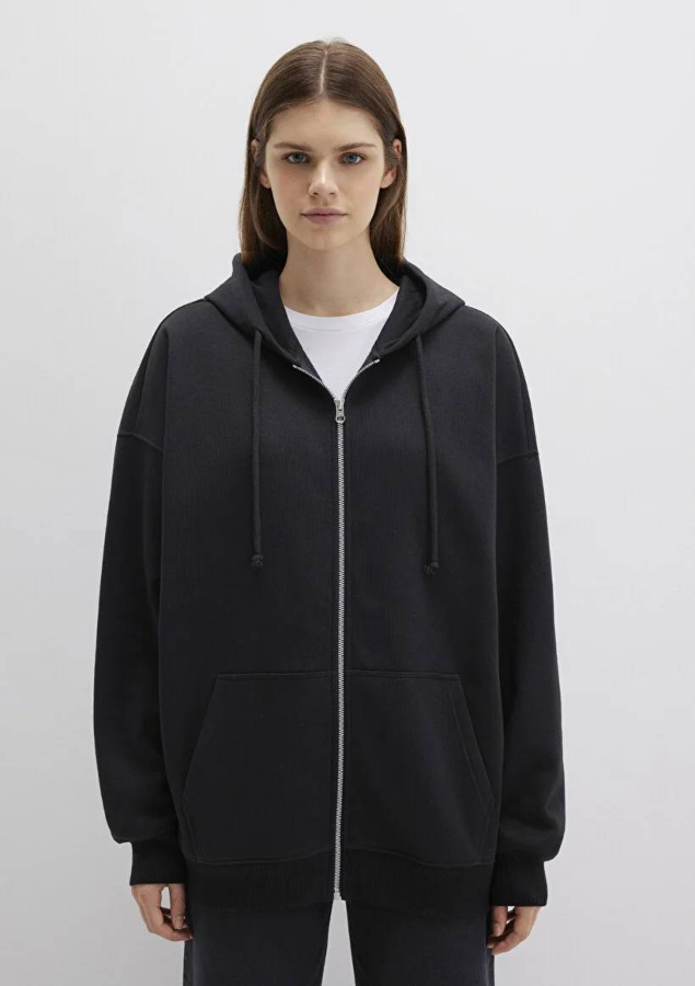 Resim Mavi Fermuarlı Kapüşonlu Kadın Sweat M1610221-900