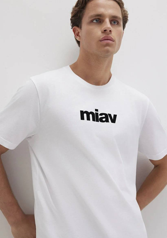 Resim Mavi Miav Baskılı Erkek T-Shirt M067153-602
