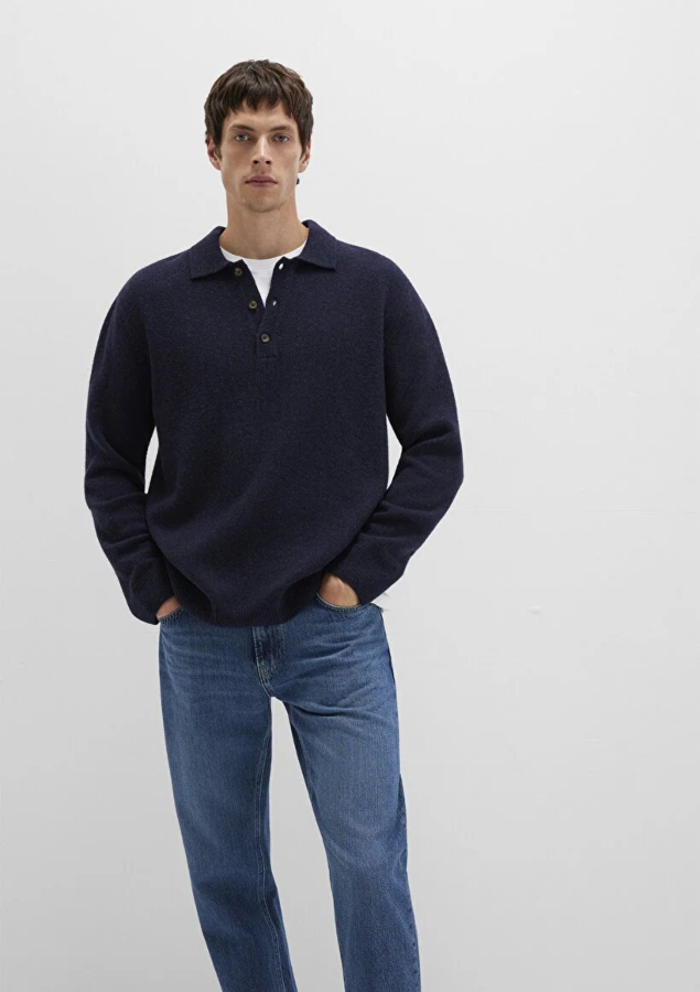 Resim Mavi Polo Yaka Erkek Kazak M0710255-70490