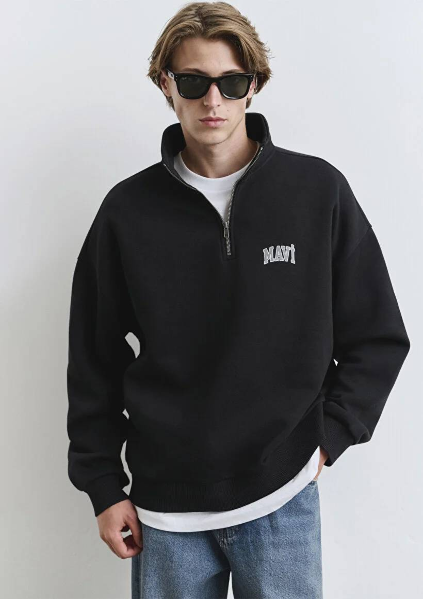 Resim Mavi Yarım Fermuarlı Erkek Sweat M0S10208-900