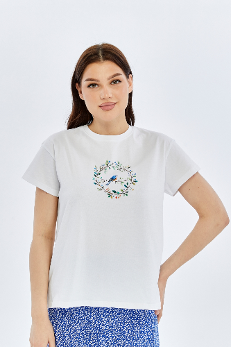 Resim Viole&More Kadın T-Shirt Yk23 Kuş Baskılı