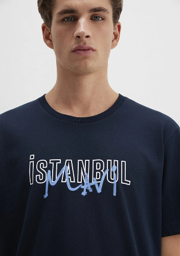 Resim Mavi İstanbul Baskılı Erkek T-Shirt M067114-34319