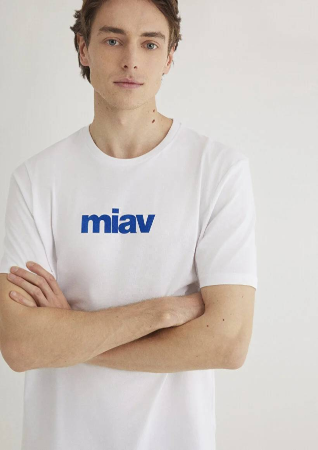 Resim Mavi Miav Baskılı Tişört Beyaz Erkek T-Shirt M067153-620