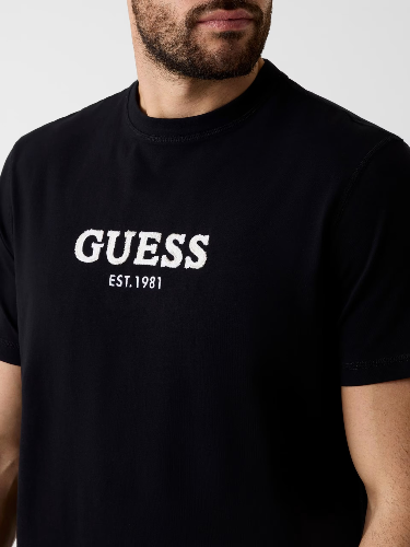 Resim Guess Logo Contrast Stıt Guess  Erkek  T-shirt M6GI16K3032-JBLK Cn Ss