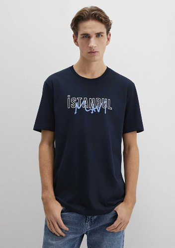 Resim Mavi İstanbul Baskılı Erkek T-Shirt M067114-34319