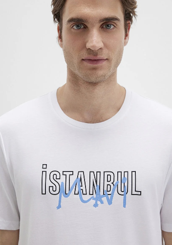 Resim Mavi Erkek İstanbul Baskılı T-Shirt M067114-620