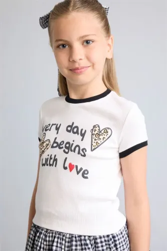 Resim Defacto Kız Çocuk T-shirt H8189A8/WT34