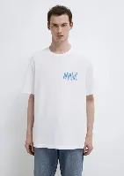 Resim Mavi Tişört Beyaz Erkek T-Shirt M0612468-620
