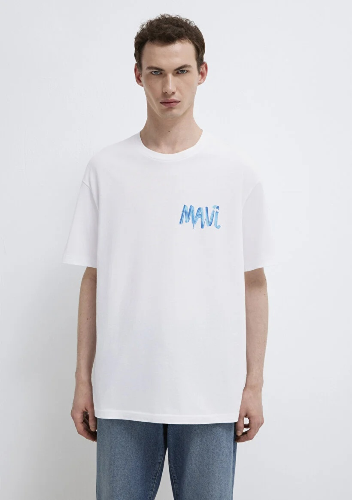 Resim Mavi Tişört Beyaz Erkek T-Shirt M0612468-620