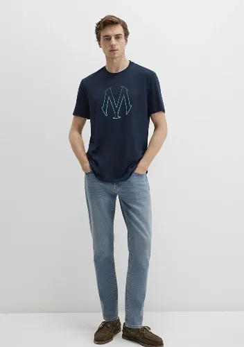 Resim Mavi Baskılı Erkek T-Shirt M0610635-70490