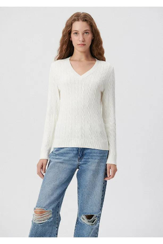 Resim Mavi V Yaka Kadın Kazak M1710340-70057