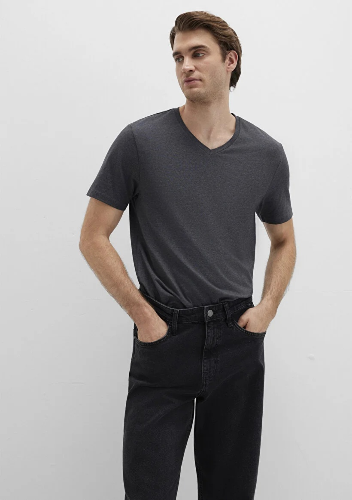 Resim Mavi Stretch V Yaka Erkek T-Shirt M061748-24398