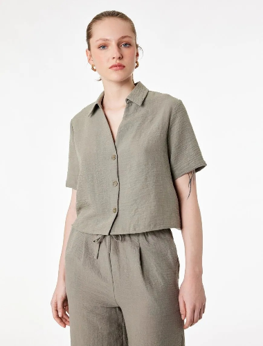 Resim Koton Kadın Kısa Kol Gömlek 6SAK60069PW