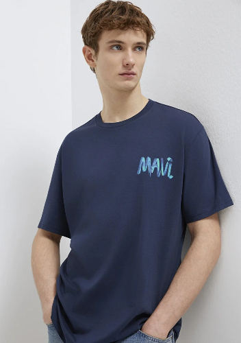 Resim Mavi Tişört Gece Lacivert Erkek T-Shirt M0612468-70490