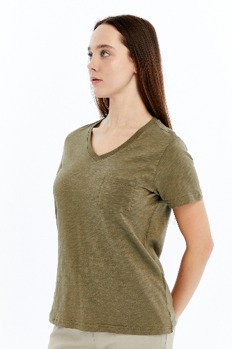 Resim Viole&More 1001 Flamlı Cepli V Yaka Kadın T-shirt