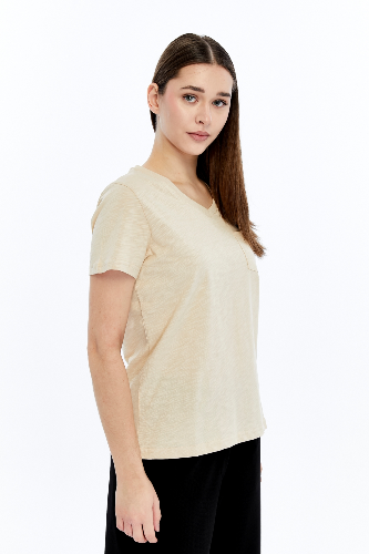 Resim Viole&More 1001 Flamlı Cepli V Yaka Kadın T-shirt