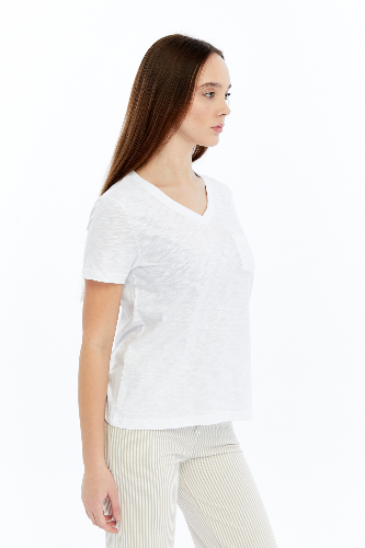 Resim Viole&More 1001 Flamlı Cepli V Yaka Kadın T-shirt