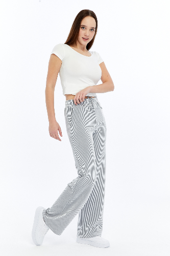 Resim Viole&More Kadın Kanvas Pantolon 2497 Çizgili