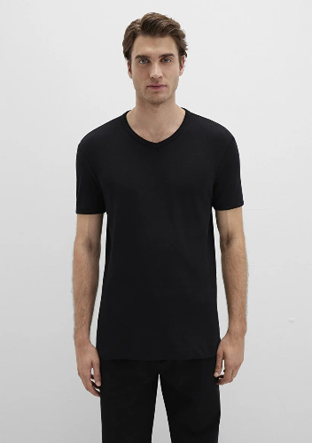 Resim Mavi V Yaka Erkek T-Shirt M063748-900