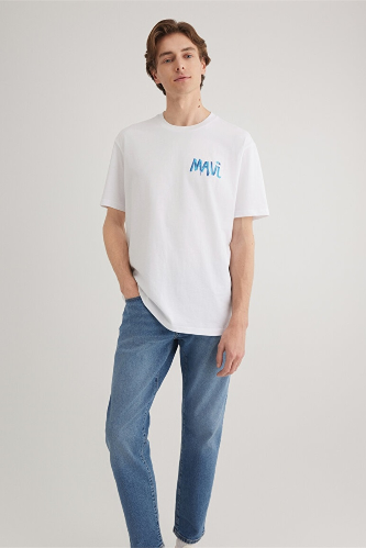 Resim Mavi Tişört Beyaz Erkek T-Shirt M0612468-620