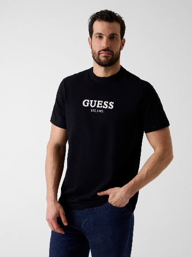 Resim Guess Logo Contrast Stıt Guess  Erkek  T-shirt M6GI16K3032-JBLK Cn Ss