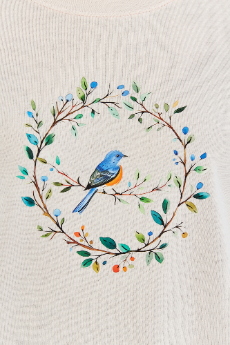 Resim Viole&More Kadın T-Shirt Yk23 Kuş Baskılı