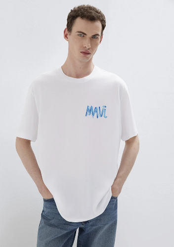 Resim Mavi Tişört Beyaz Erkek T-Shirt M0612468-620